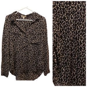 Anthropologie Cloth & Stone Hipster Button Down Long Sleeve Black White Large